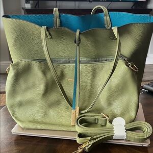 Elegant Olive Green Tote Bag with Teal Interior